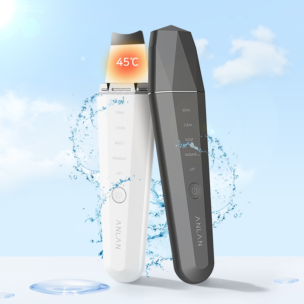 Waterproof Ultrasonic scrubber for cleansing facial skin.